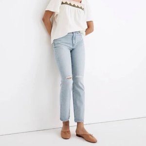 Madewell High-Rise Slim Crop Boyjean in Dumas Wash: Ripped Edition